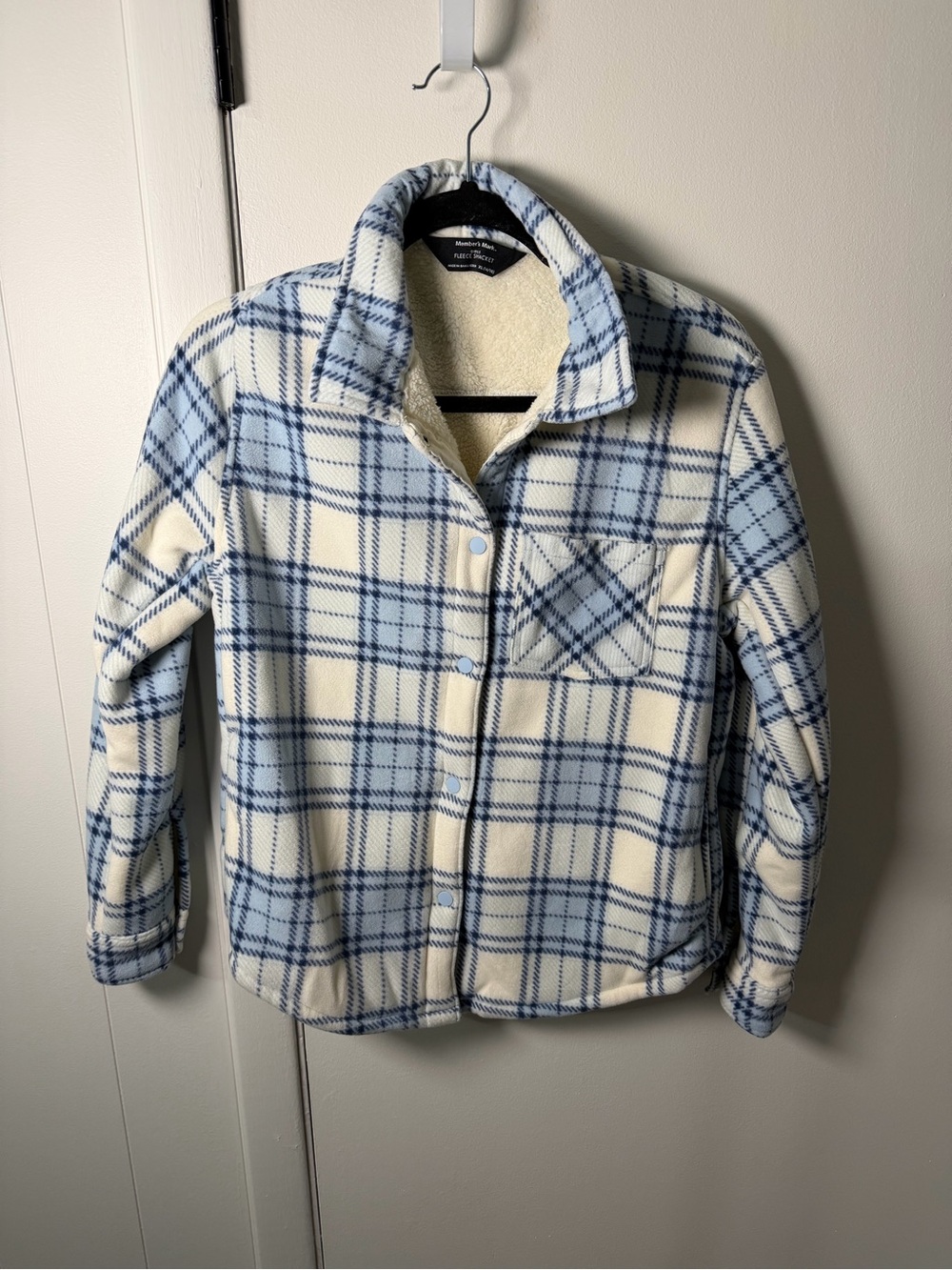 Kids Cream & Light Blue Plaid Sherpa-Lined Jacket
